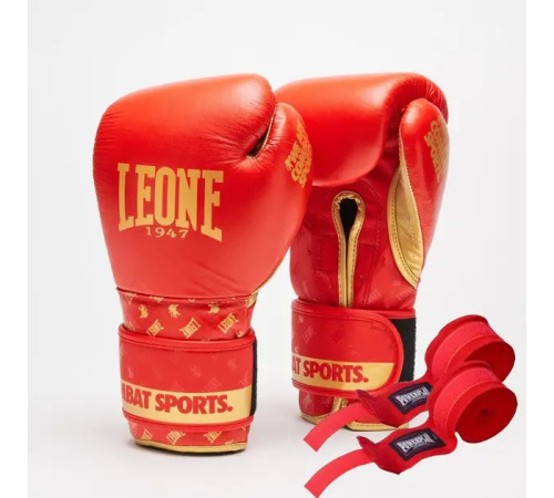 Рукавички боксерські шкіряні з бинтами Leone GN220 DNA розмір 16 унцій, червоні