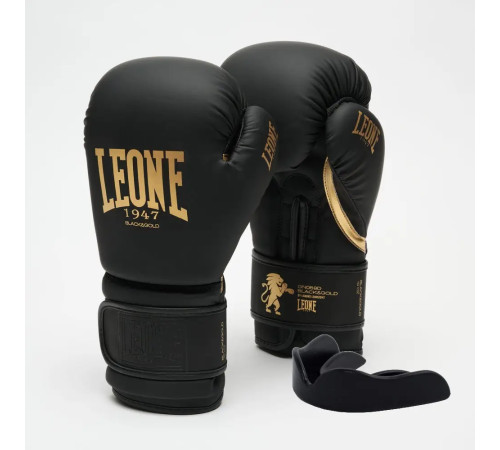 Рукавички боксерські з капою Leone GN059D розмір 14 унцій, чорно-золотисті
