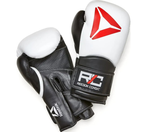 Боксерські рукавиці Reebok Combat Leather Boxing Gloves 10 унцій, чорно-білі