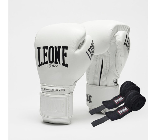 Рукавички боксерські з бинтами Leone GN111 THE GREATEST розмрі 14 унцій, білі