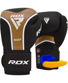 Рукавички боксерські з капою RDX AURA PLUS T-17 розмір 10 унцій, чорно-золотисті