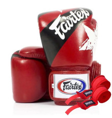 Рукавички боксерські з бинтами Fairtex BGV1 Nation Print 10 унцій, червоні