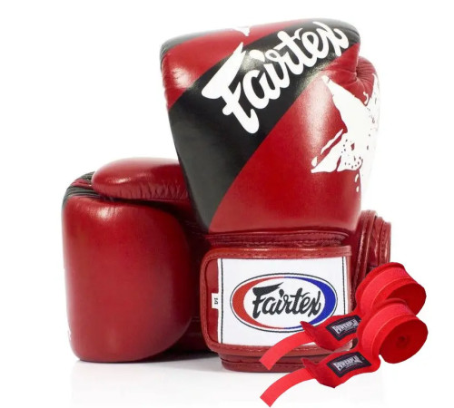 Рукавички боксерські з бинтами Fairtex BGV1 Nation Print 10 унцій, червоні