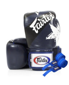 Рукавички боксерські з бинтами Fairtex BGV1 Nation Print 10 унцій, темно-сині