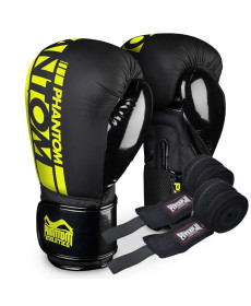 Рукавички боксерські з бинтами Phantom APEX Elastic Neon 14 унцій, чорно-жовті