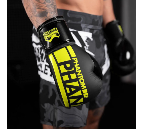 Рукавички боксерські з бинтами Phantom APEX Elastic Neon 14 унцій, чорно-жовті