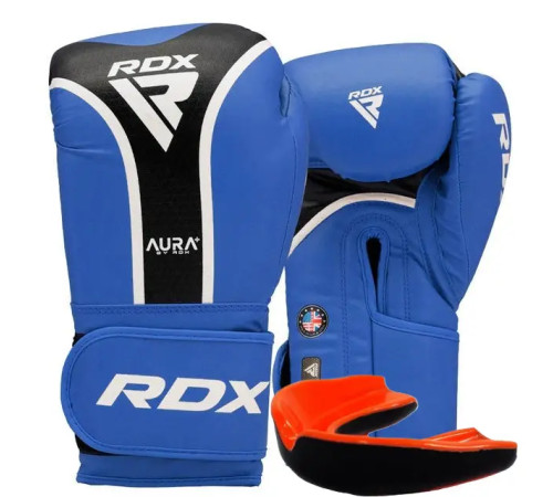 Рукавички боксерські з капою RDX AURA PLUS T-17 розмір 12 унцій, синьо-чорні