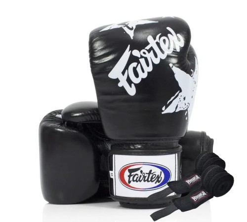 Рукавички боксерські з бинтами Fairtex BGV1 Nation Print 12 унцій, чорні