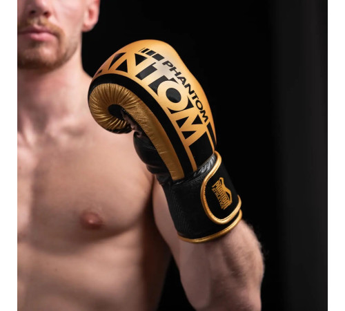 Рукавички боксерські з капою Phantom APEX Elastic 16 унцій, чорно-золотистий