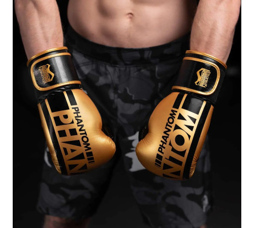 Рукавички боксерські з капою Phantom APEX Elastic 16 унцій, чорно-золотистий