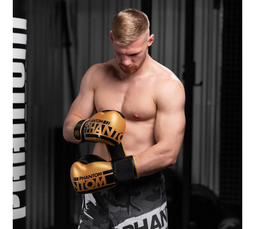 Рукавички боксерські з капою Phantom APEX Elastic 16 унцій, чорно-золотистий