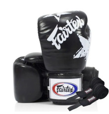 Рукавички боксерські з бинтами Fairtex BGV1 Nation Print 16 унцій, чорні