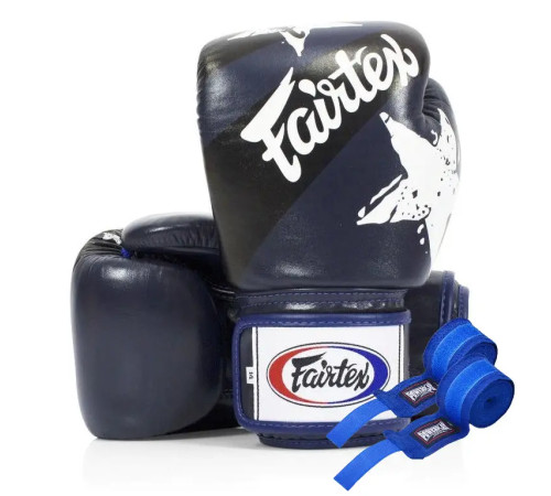 Рукавички боксерські з бинтами Fairtex BGV1 Nation Print 12 унцій, темно-сині