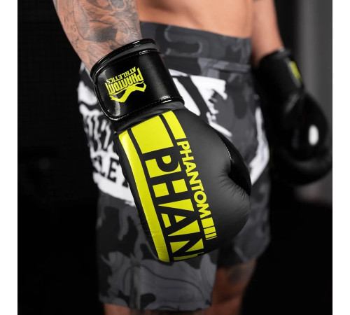 Рукавички боксерські з бинтами Phantom APEX Elastic Neon 16 унцій, чорно-жовті