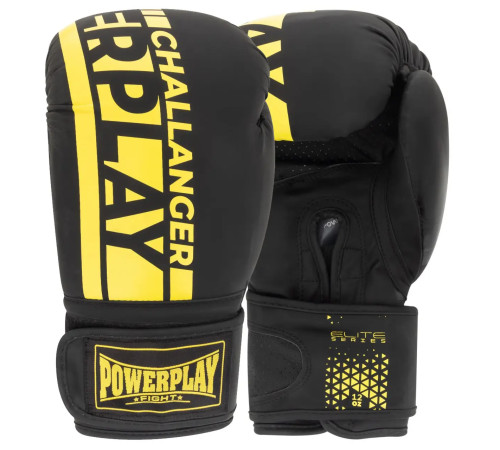 Рукавички боксерські PowerPlay 3086 Matt Challenger розмір 12 унцій, чорно-жовті