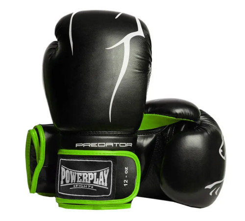 Рукавички боксерські PowerPlay 3018 Jaguar 12 унцій, чорно-зелені Рукавички боксерські PowerPlay 3018 Jaguar 12 унцій, чорно-зелені