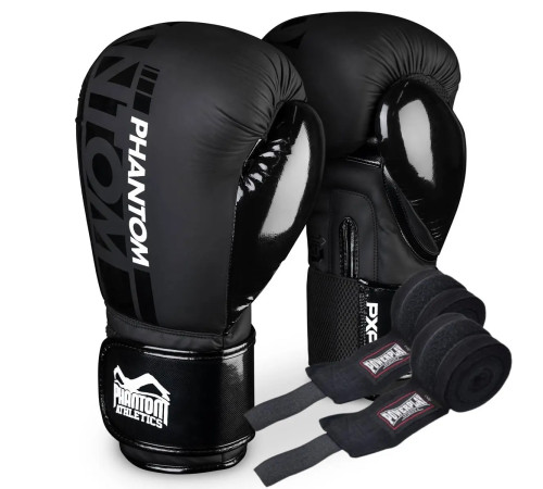 Рукавички боксерські з бинтами Phantom APEX Speed 16 унцій, чорні Рукавички боксерські з бинтами Phantom APEX Speed 16 унцій, чорні
