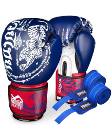Рукавички боксерські з бинтами Phantom Muay Thai 10 унцій, сині