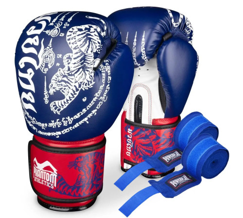 Рукавички боксерські з бинтами Phantom Muay Thai 10 унцій, сині