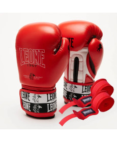Рукавички боксерські з бинтами Leone GN208 ICONIC розмір 10 унцій, червоні