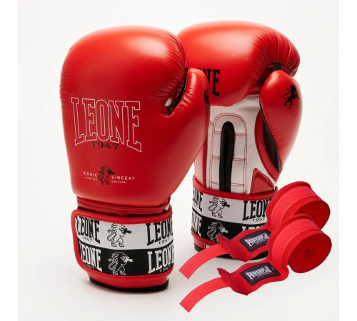 Рукавички боксерські з бинтами Leone GN208 ICONIC розмір 12 унцій, червоні