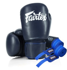 Рукавички боксерські з бинтами Fairtex Amateur BGV27 16 унцій, темно-сині
