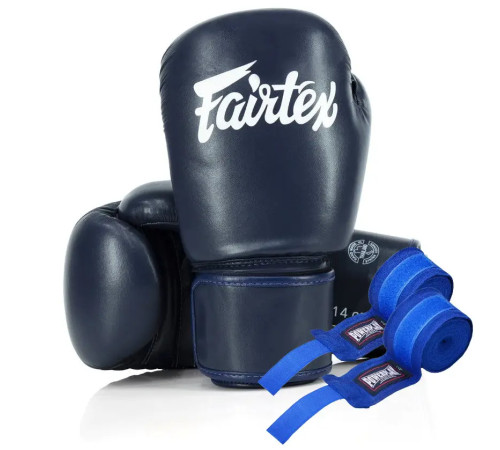 Рукавички боксерські з бинтами Fairtex Amateur BGV27 16 унцій, темно-сині