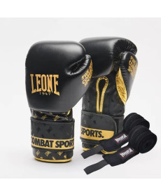 Рукавички боксерські з бинтами Leone GN220 DNA розмір 10 унцій, чорні