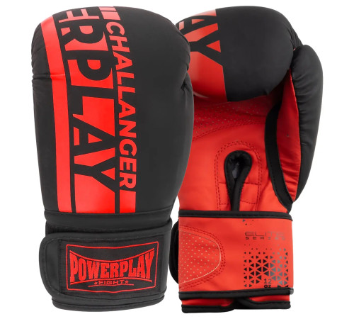 Рукавички боксерські PowerPlay 3086 Matt Challenger розмір 12 унцій, чорно-червоні
