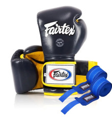 Рукавички боксерські з бинтами Fairtex Mexican BGV9 14 унцій, синьо-жовті