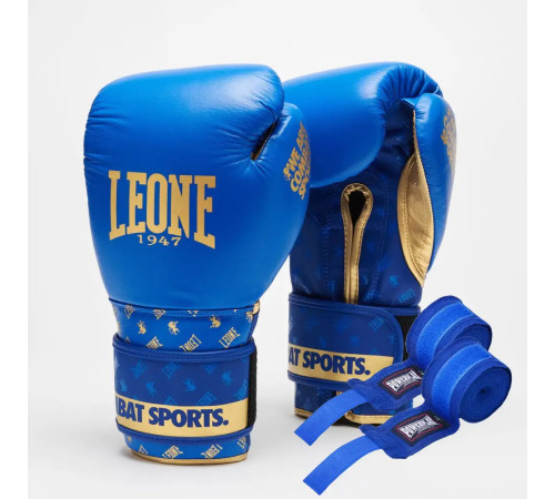Рукавички боксерські з бинтами Leone GN220 DNA розмір 16 унцій, сині