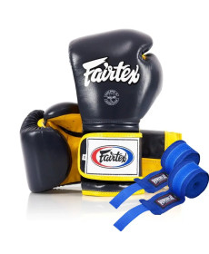 Рукавички боксерські з бинтами Fairtex Mexican BGV9 10 унцій, синьо-жовті