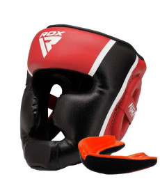 Шолом боксерський з капою RDX AURA PLUS T-17 розмір XL, чорно-червоний