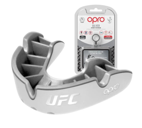 Капа боксерська дитяча OPRO Silver UFC до 10 років біло-срібляста