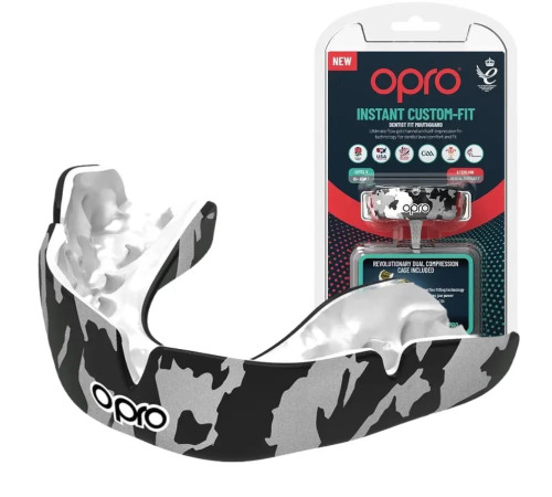 Капа боксерська доросла OPRO Instant CAMO від 11 років чорно-біла