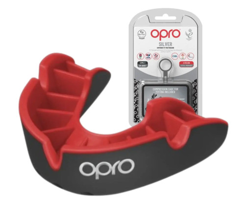 Капа боксерська доросла OPRO Silver від 11 років чорно-червона