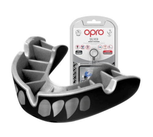 Капа боксерська доросла OPRO Silver Jaws від 11 років срібляста