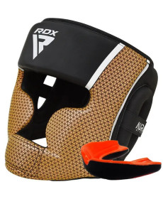 Шолом боксерський з капою RDX AURA PLUS T-17 розмір XL, чорно-золотий