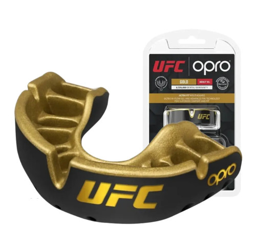 Капа боксерська дитяча OPRO Gold UFC до 10 років чорно-золотиста