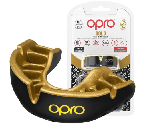 Капа боксерська дитяча OPRO Gold до 10 років чорно-золотиста