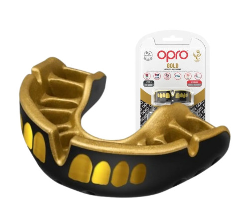 Капа боксерська доросла OPRO Gold Grillz від 11 років чорно-золотиста