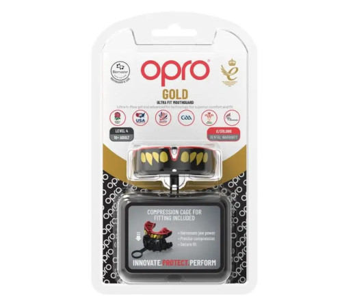 Капа боксерська доросла OPRO Gold JAWS від 11 років чорно-червона