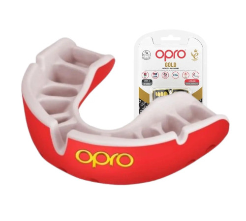 Капа боксерська доросла OPRO Gold від 11 років червоно-біла