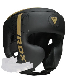 Шолом боксерський з капою RDX F6 KARA Matte розмір XL, чорно-золотистий