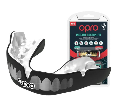 Капа боксерська доросла OPRO Instant TEETH від 11 років чорно-срібляста