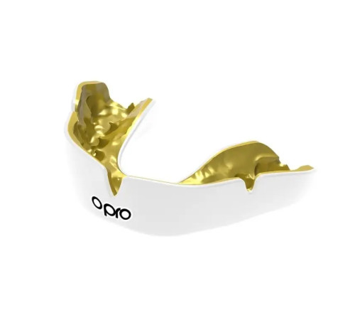 Капа боксерська доросла OPRO Instant від 11 років біло-золотиста