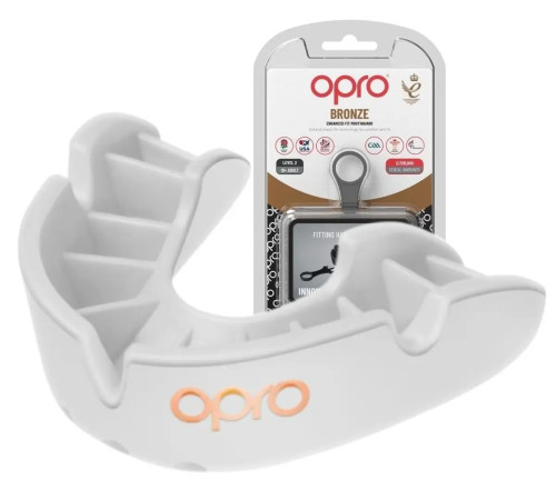 Капа боксерська доросла OPRO Bronze від 10 років біла