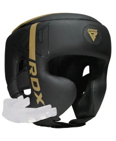 Шолом боксерський з капою RDX F6 KARA Matte розмір M, чорно-золотистий