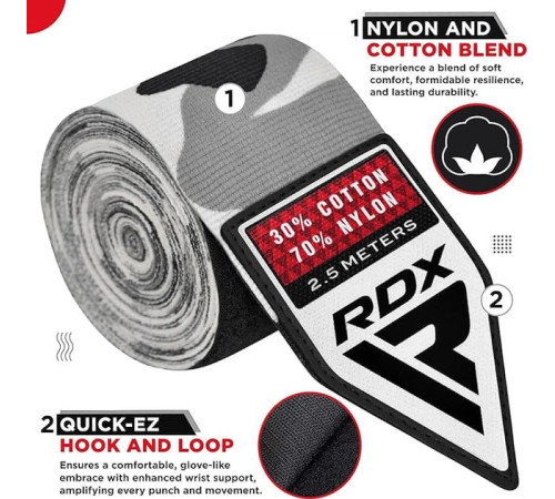 Бинти RDX HAND WRAPS 2,5 м, чорно-сірі