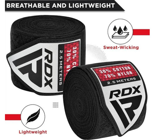 Бинти RDX HAND WRAPS 2,5 м,, чорно-білі